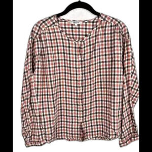 Madewell Meadow Orange Brown Checker Plaid Collarless Button Down Size XS